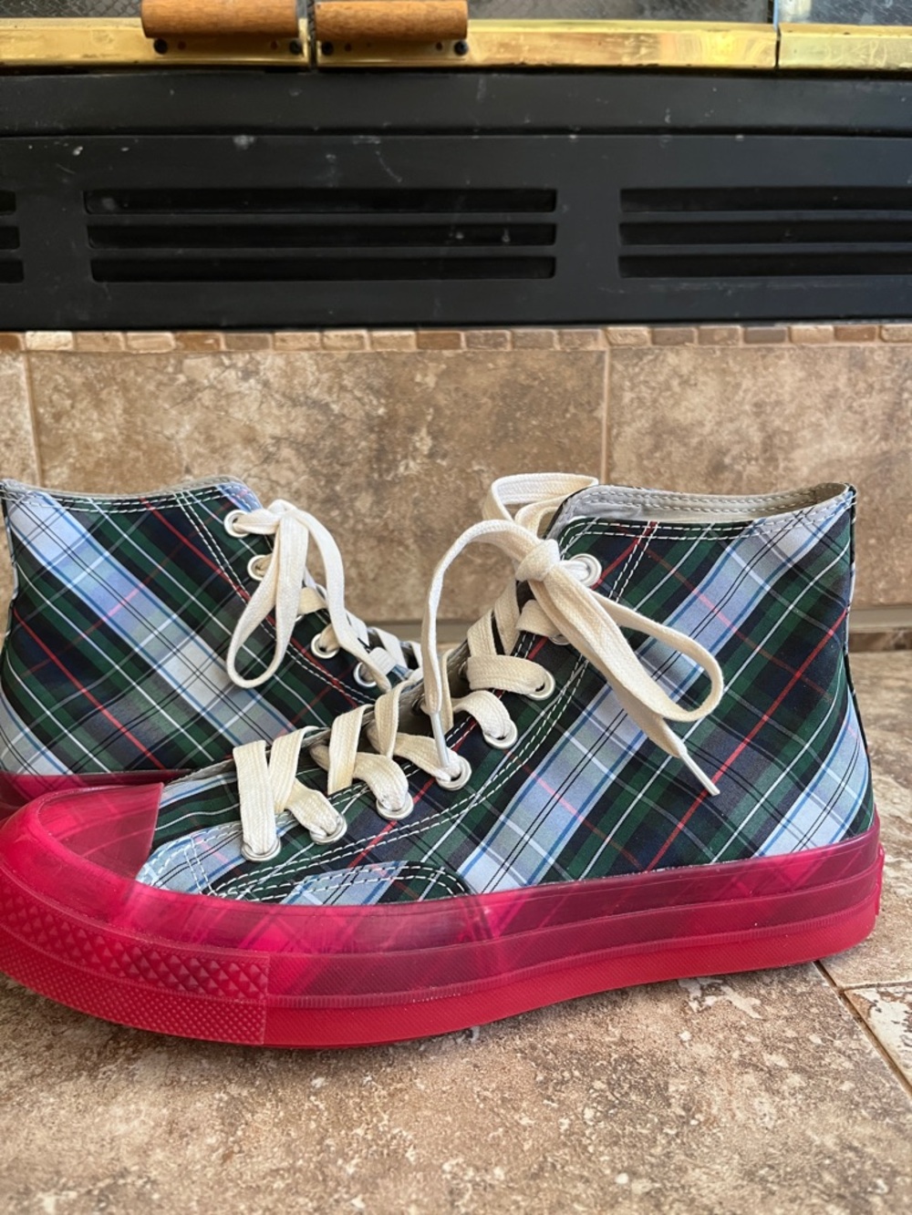 Converse Chuck Taylor All Star 70 Hi Plaid Translucent Midsole red sneakers